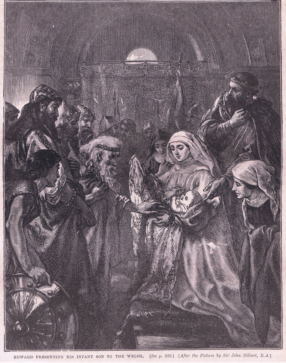 Edward presenterar sin spädbarn för walesarna 1282 e.Kr av John Gilbert