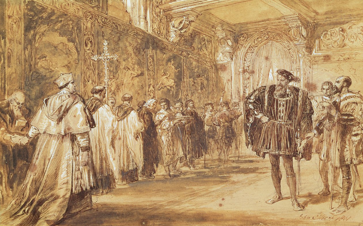 Henry VIII och kardinal Thomas Wolsey, 1861 (penna och bläck på papper) av John Gilbert