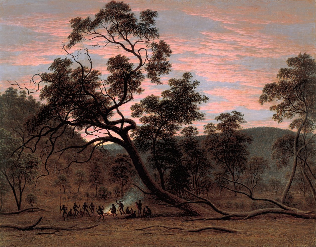 A corroboree of natives in Mills Plains  av John Glover
