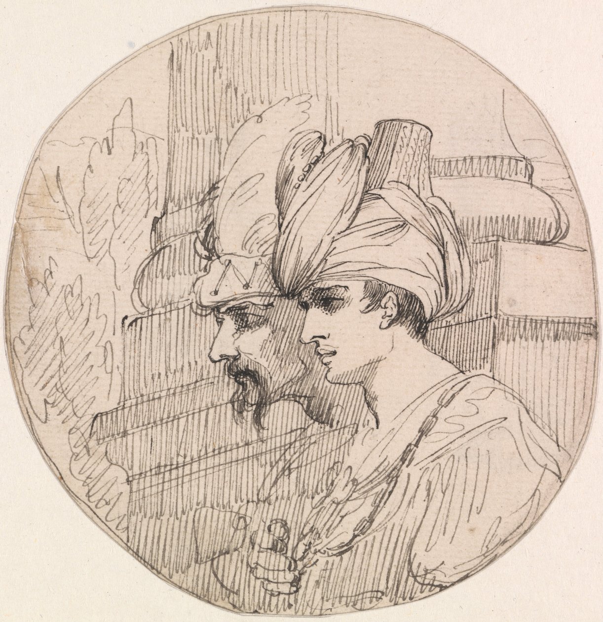 Two Heads in a Roundel av John Hamilton Mortimer