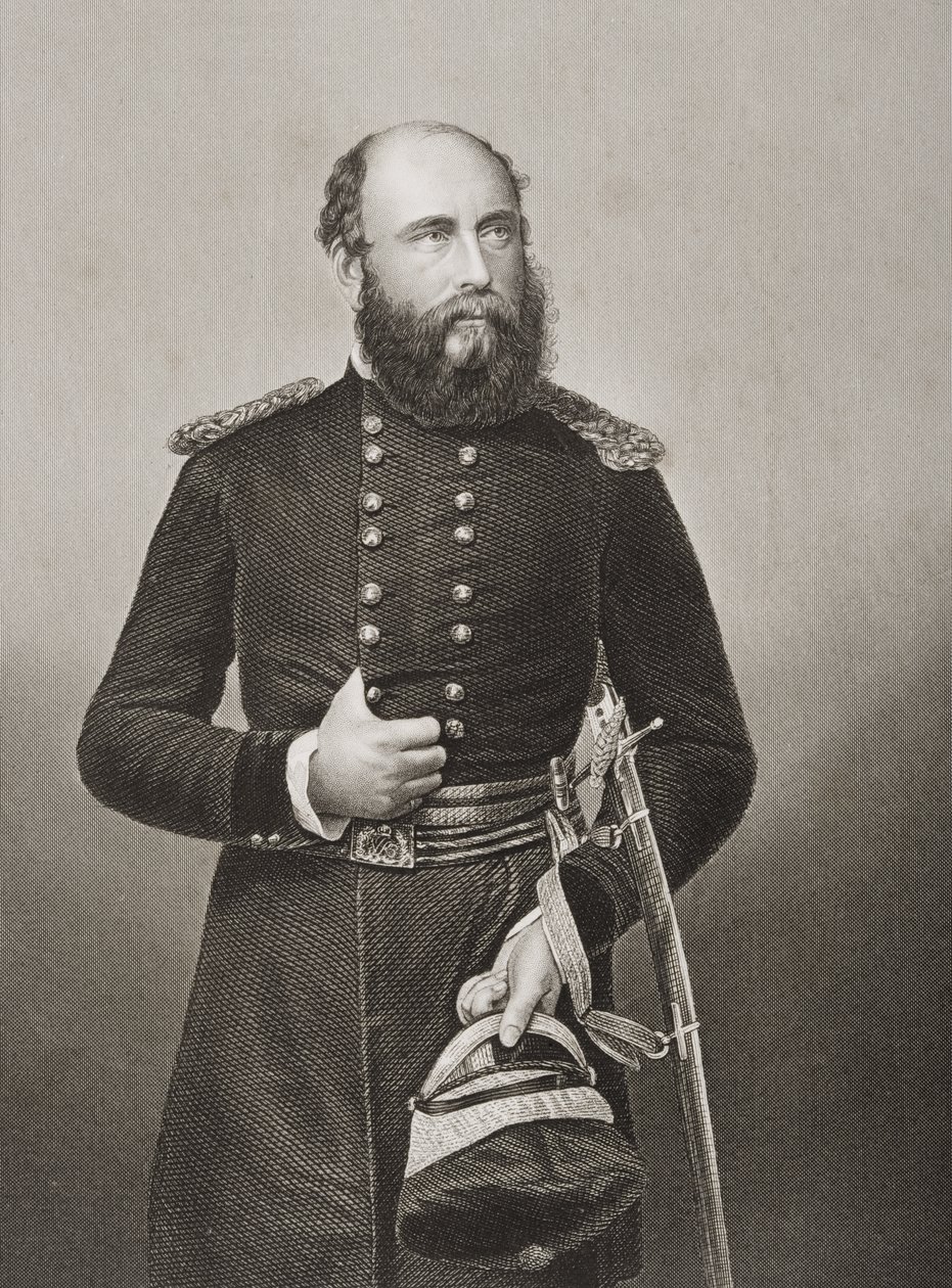 H.R.H. Prins George (1819-1904) 2:e hertig av Cambridge, graverad av D.J. Pund från ett fotografi, från 