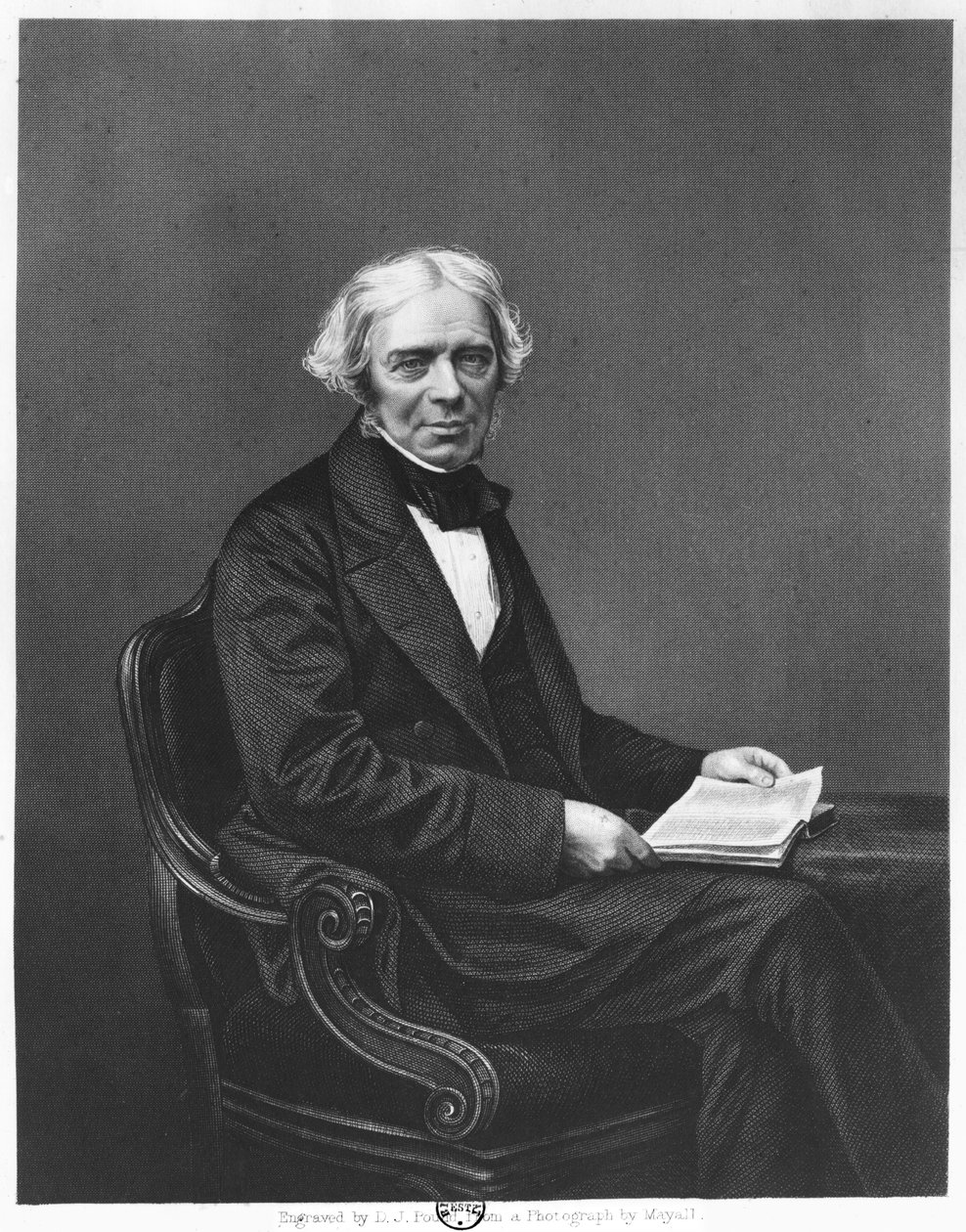 Porträtt av Michael Faraday (1791-1867) graverat av D.J. Pund från ett fotografi av John Jabez Edwin Paisley Mayall