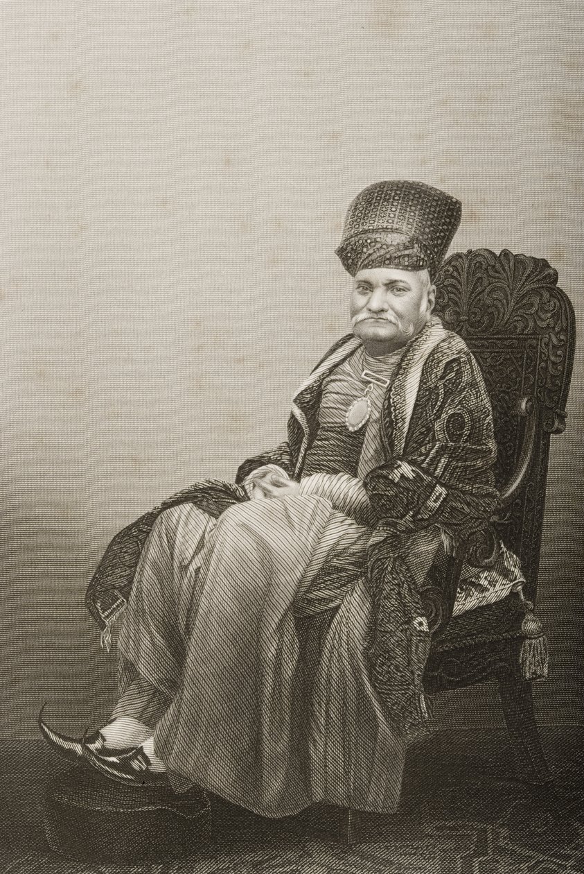 Sir Jamsetjee Jeejeebhoy (1783-1859) graverad av D.J. Pound efter ett fotografi, från "The Drawing-Room of Eminent Personages, Volume 2", utgiven i London 1860. av John Jabez Edwin Paisley Mayall