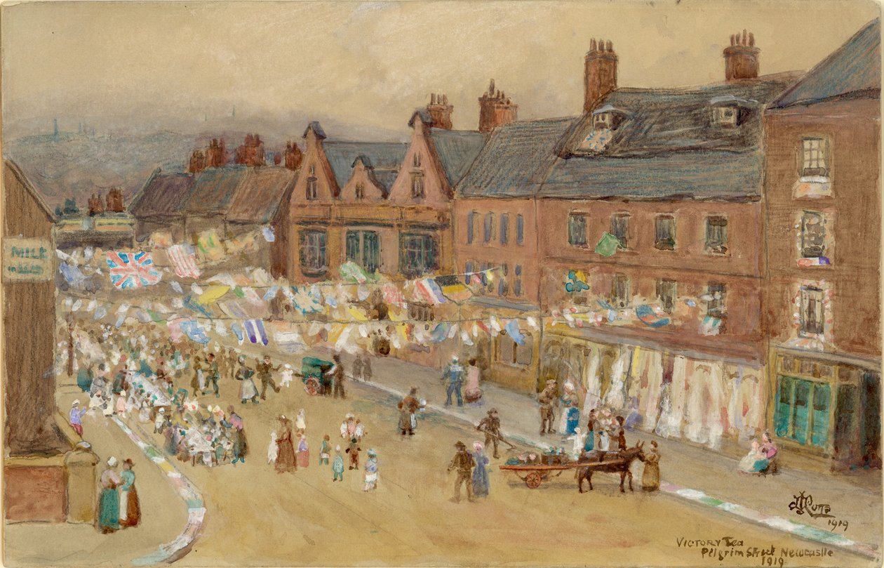 Victory Tea, Pilgrim Street, 1919 (f.Kr., penna och wc på papper) av John Joseph Potts