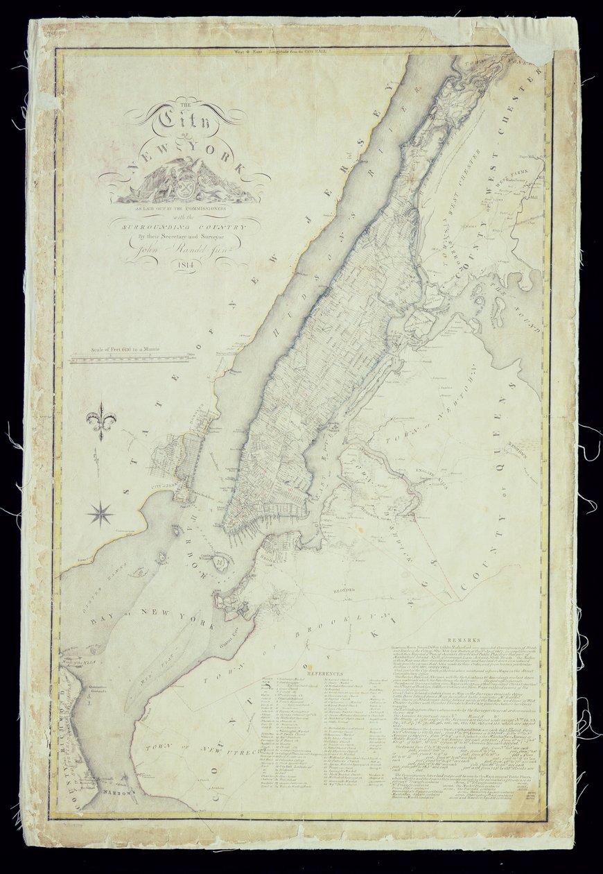 Karta över staden New York som lagts upp av kommissionärerna, 1814 av John Jr. Randel