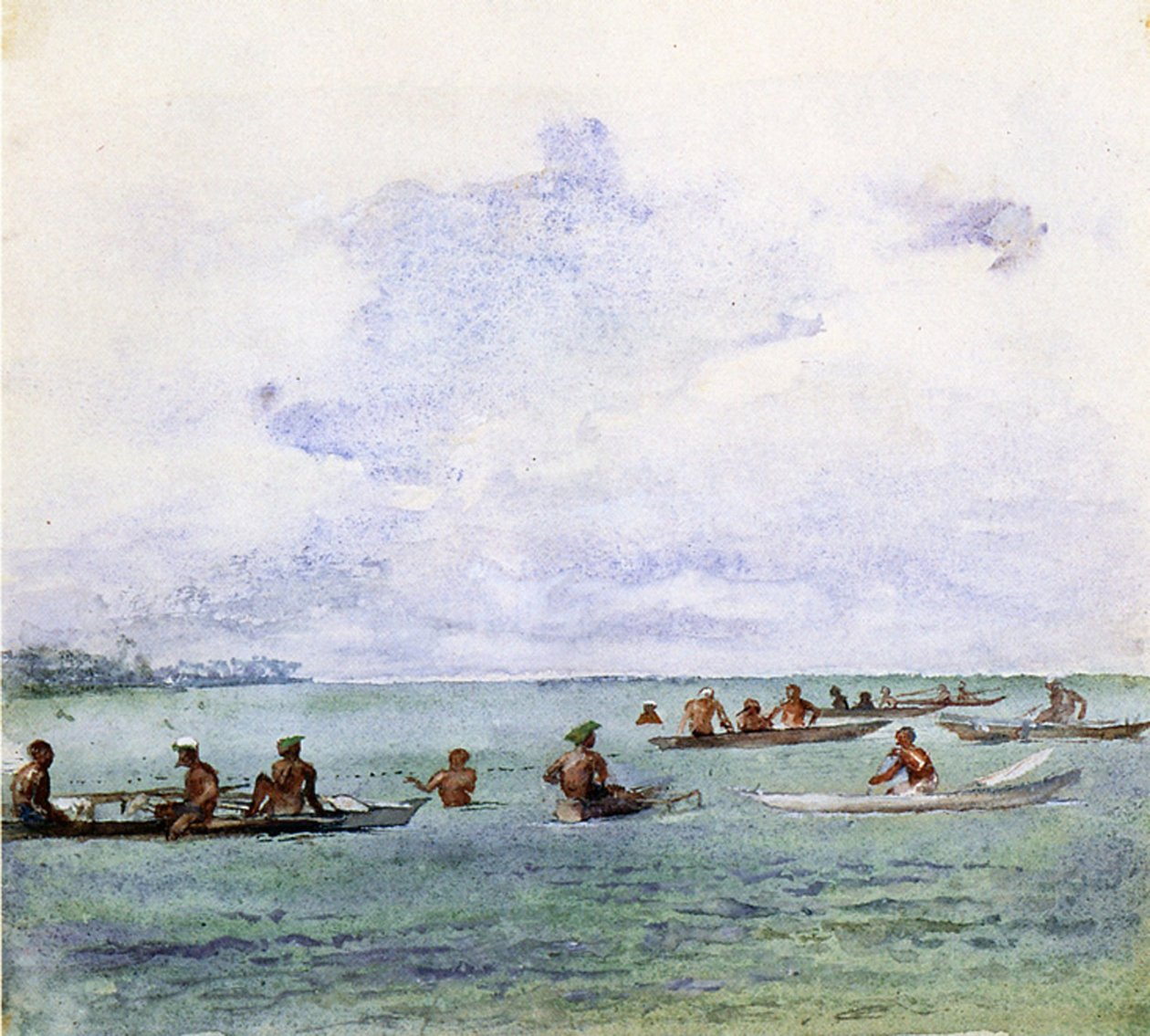 A Fishing Party, Samoa, 1890 (wc ombord) av John La Farge or Lafarge
