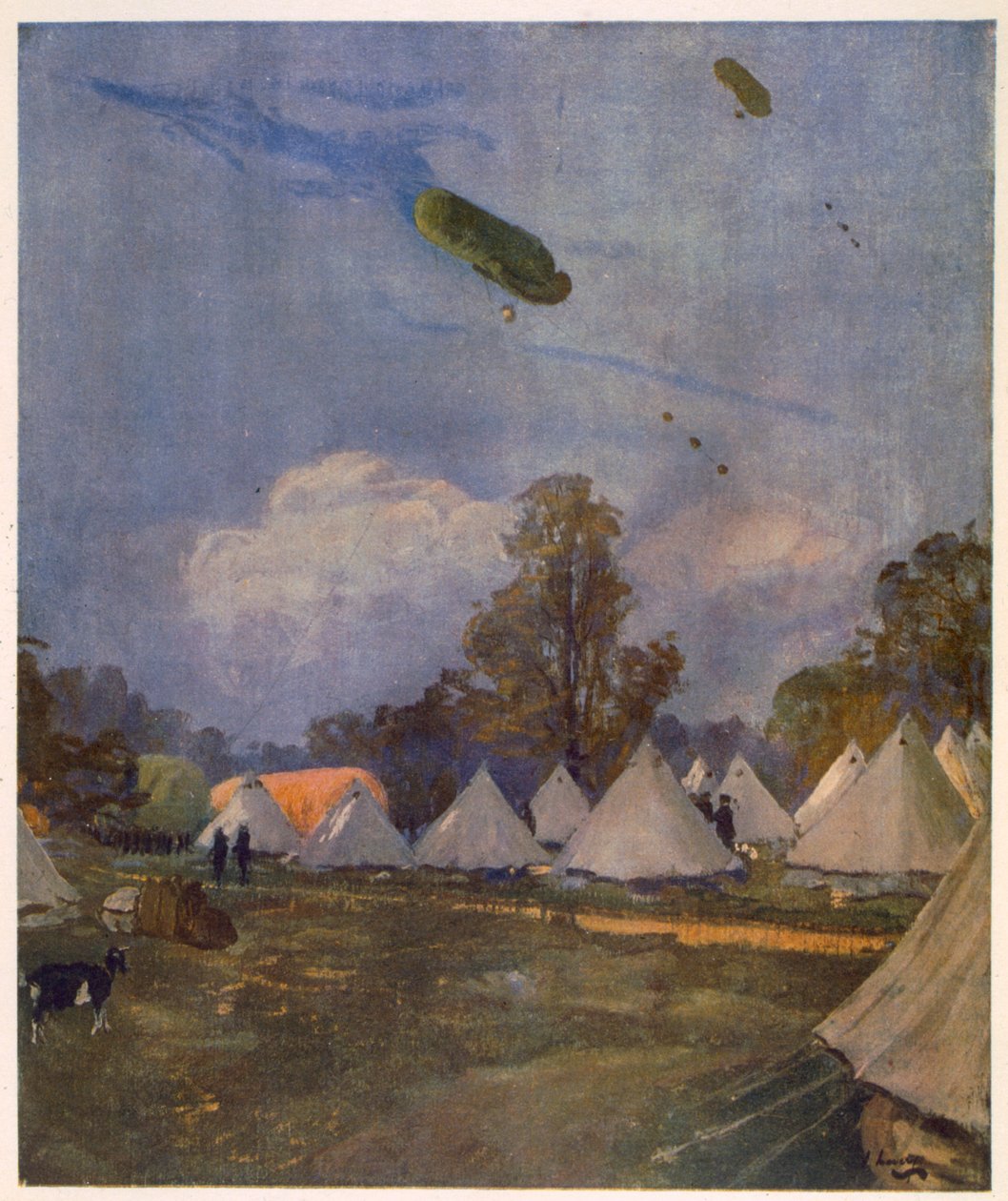 Drakballonger, Roehampton, 1915, från brittiska artister vid fronten, fortsättning på västfronten, 1918 av John Lavery