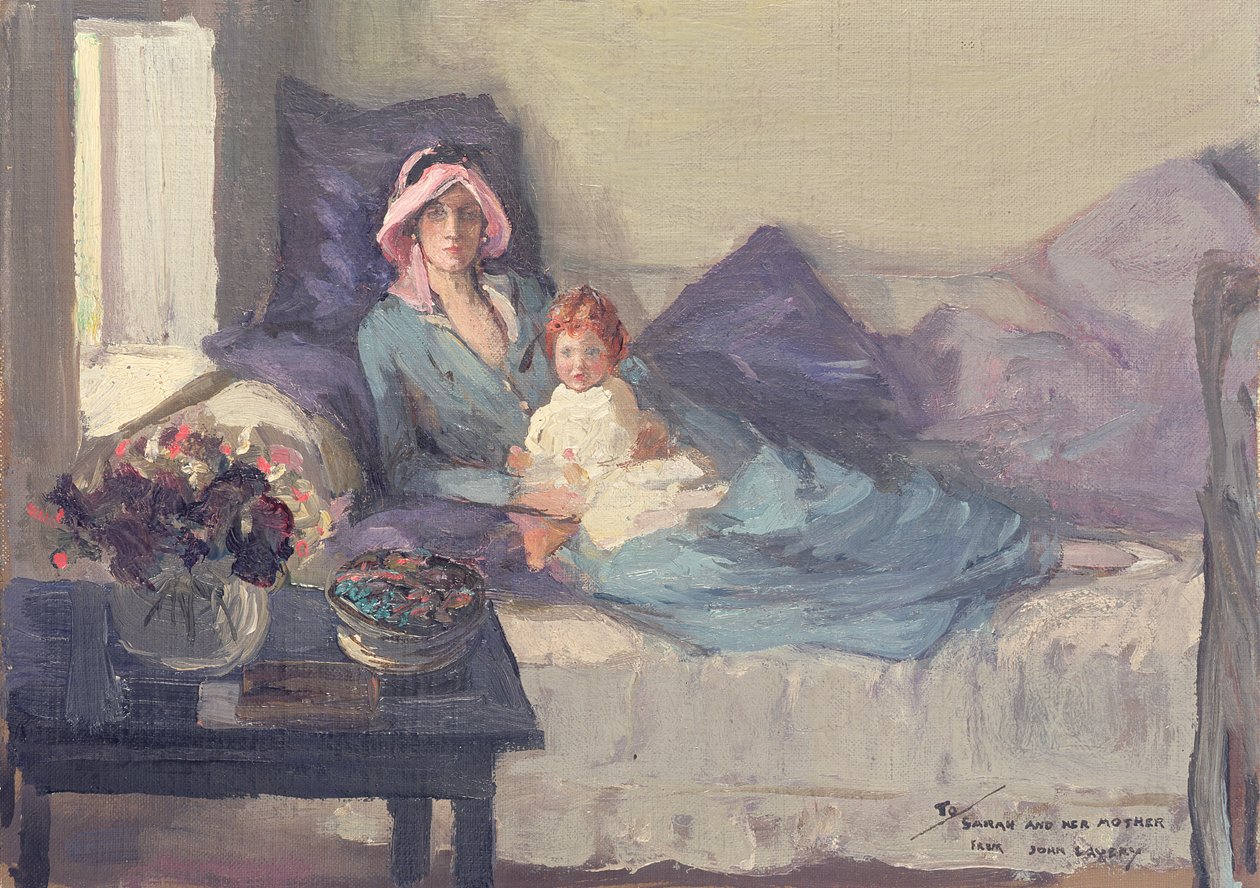 Mrs Winston Churchill med sin dotter, Sarah, efter 1914 av John Lavery