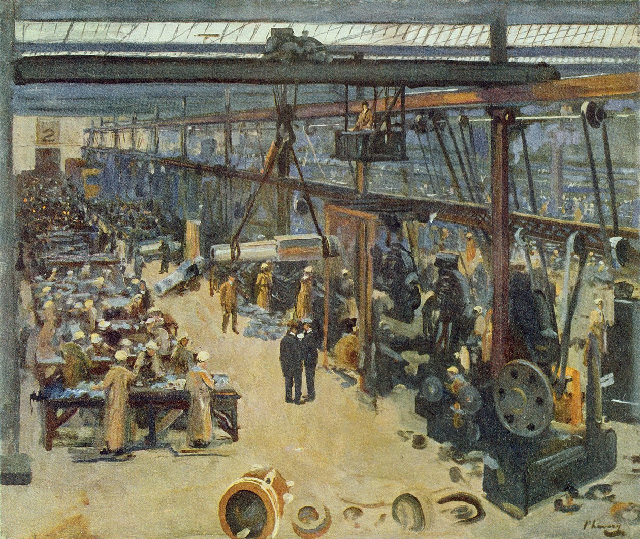Scene at a Clyde Shipyard, (Messrs Beardmore und Co), från British Artists at the Front, fortsättning på "The Western Front", 1918. av John Lavery