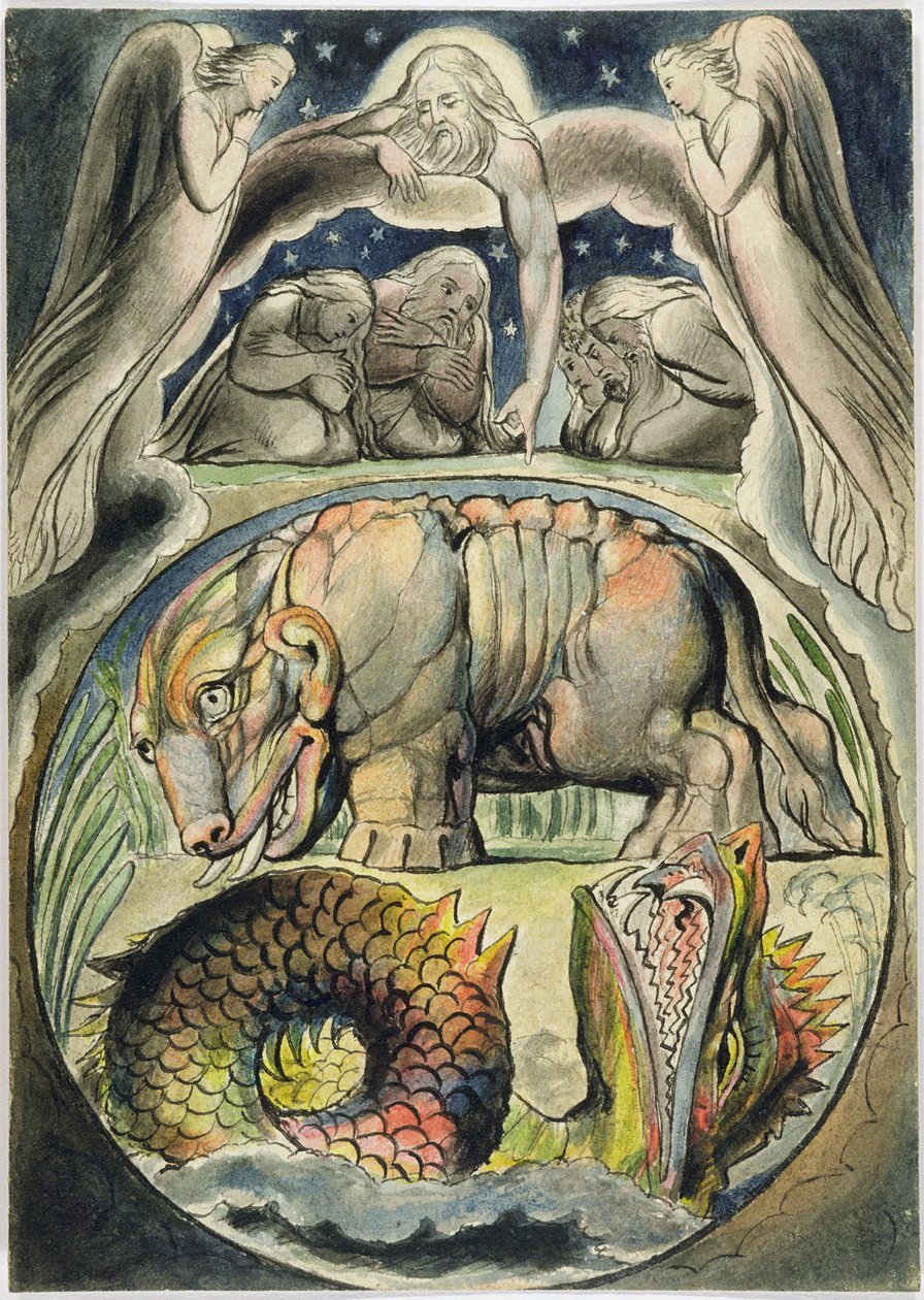 Behemoth og Leviathan, efter William Blake (1757-1827) (pen og blæk og wc på papir) av John Linnell