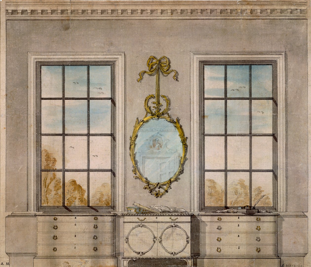 Design för ett rum av Linnell John (1723-99), akvarell av John Linnell