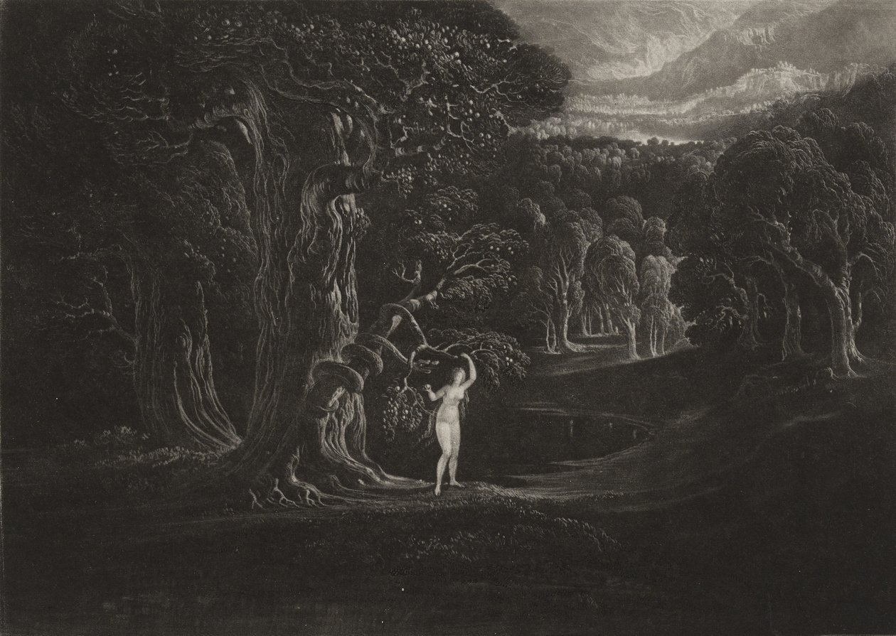 Satan frestande Eva, ca 1827 (mezzotint) av John Martin