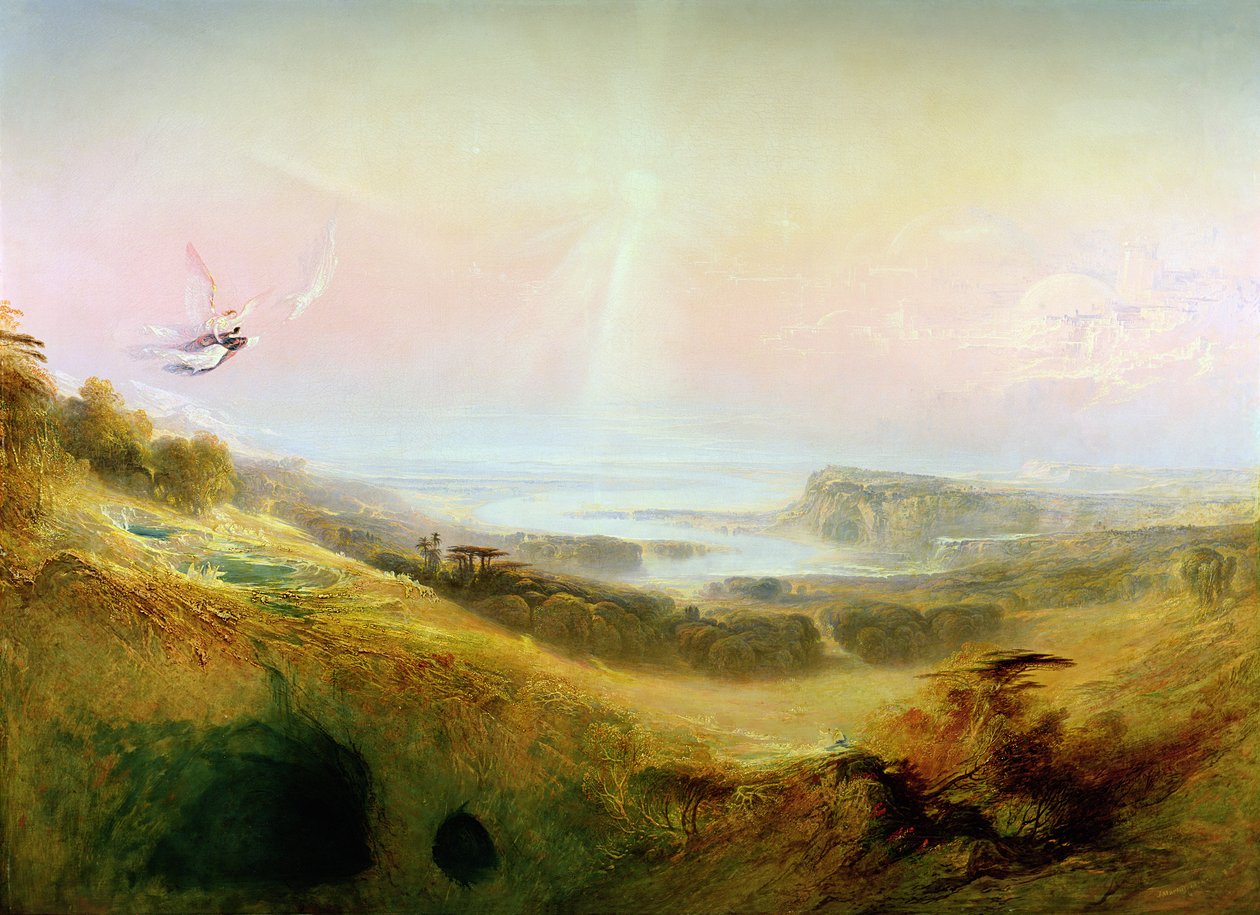 Den himmelska staden och floden av lycka, 1841 av John Martin