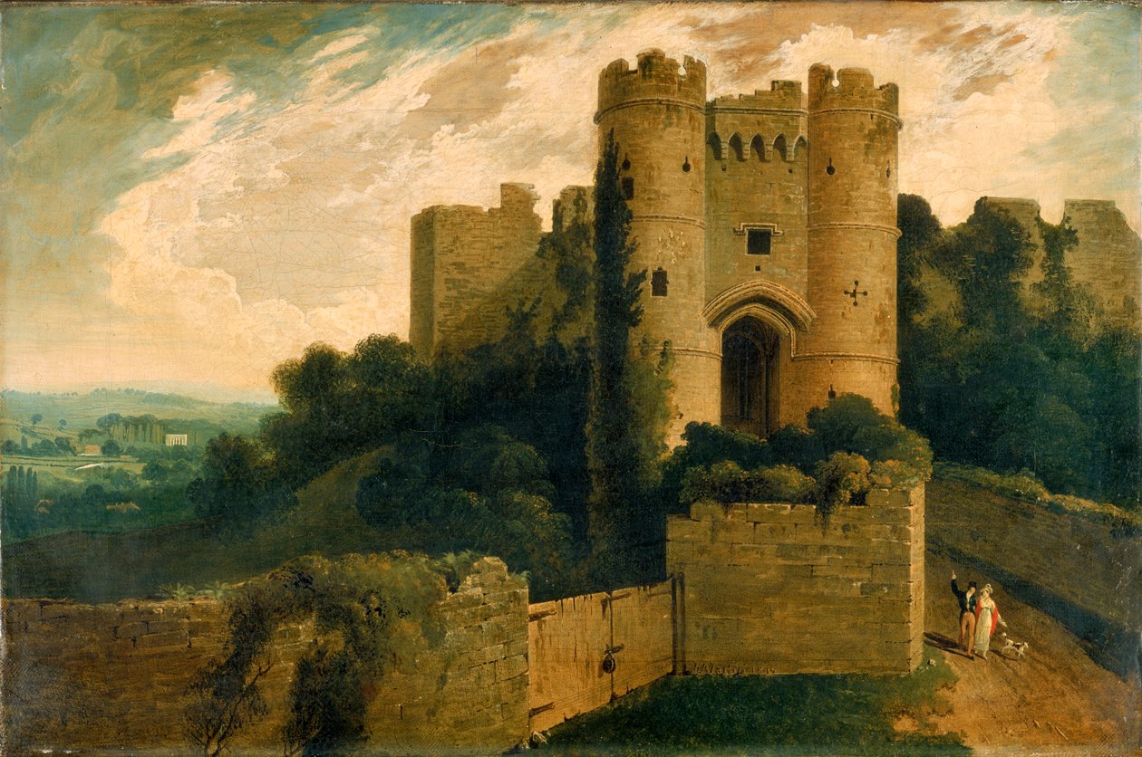 Utsikt över ingången till Carisbrooke Castle, Isle of Wight, 1815 av John Martin