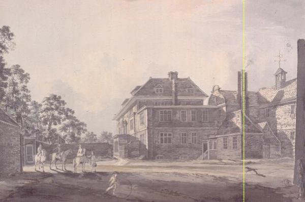 Gården till en herrgård, med figurer, 1700-talet av John Melchior Barralet