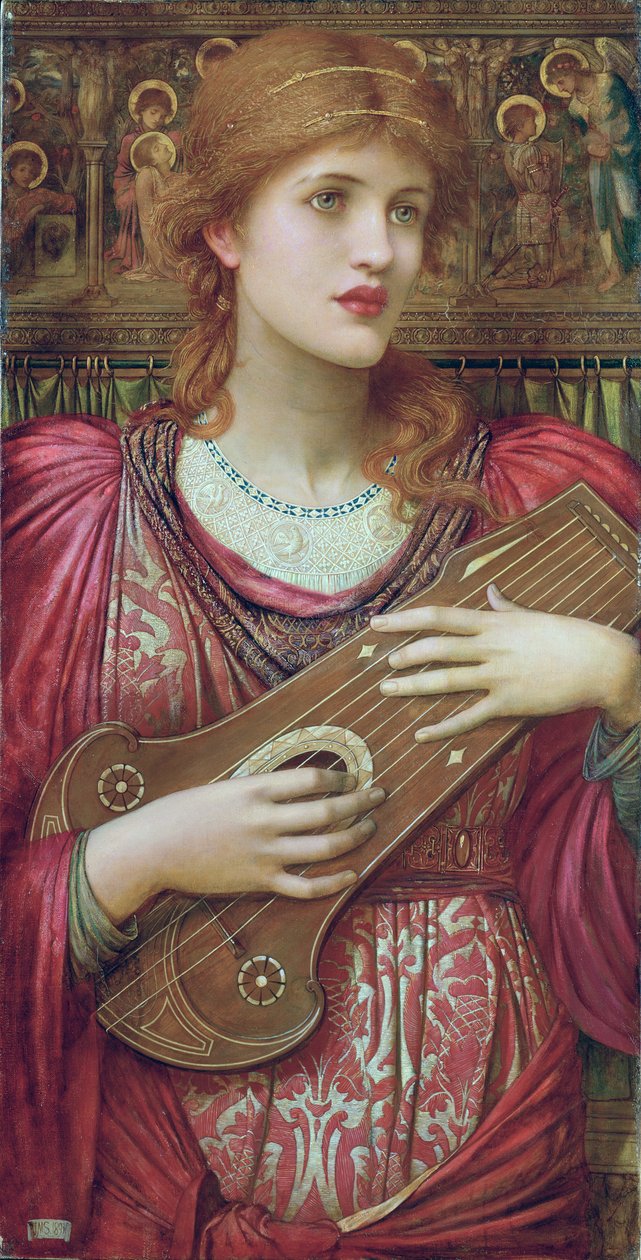 Musiken som svagt faller, dör bort Dina kära ögon drömmer att kärleken lever för evigt, 1893 av John Melhuish Strudwick