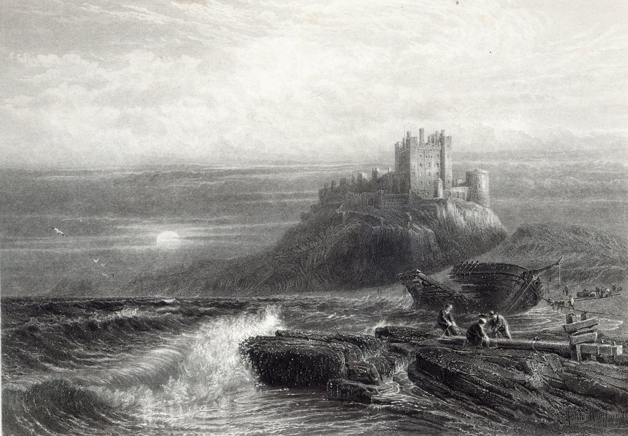 Bamburgh Castle, graverad av S. Bradshaw, tryckt av Cassell and Company Ltd. av John Mogford