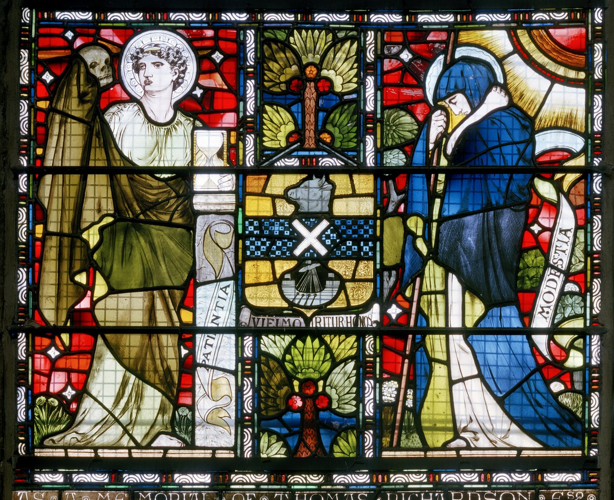 Paisley Abbey, Cottire & Co, tillskriven John Moyr Smith, Patience & Modesty, 1873 av John Moyr attr.to Smith