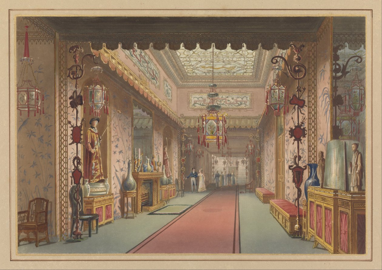Kinesiskt galleri som det var, tallrik XV i illustrationer av Hennes majestäts palats i Brighton ... Tryckt b ... av John Nash