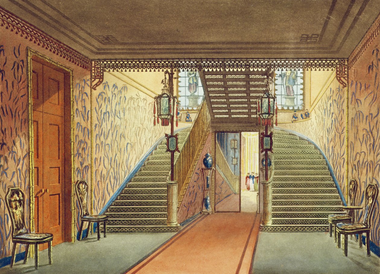 The Staircase, från Views of the Royal Pavilion, Brighton, av John Nash, 1826 (tryck) av John Nash