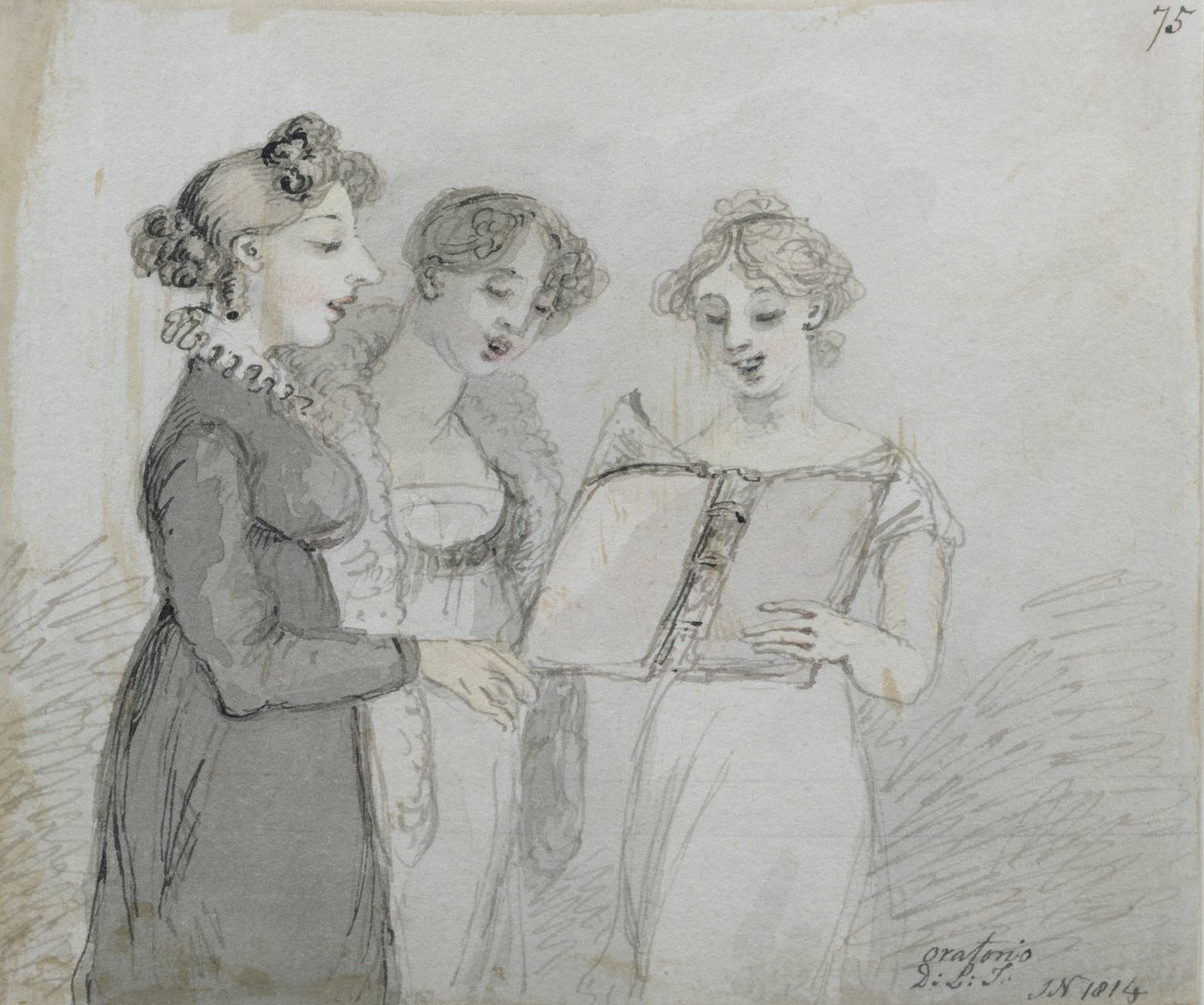 Oratorieföreställning på Drury Lane Theatre, del tre av en triptyk, 1814 (wc och bläck) (se även 84543-4) av John Nixon