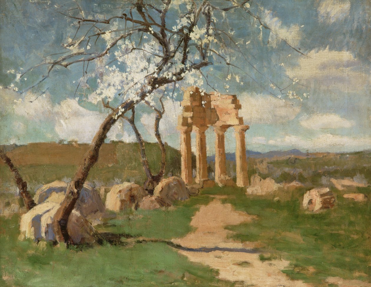 Mandelträd och ruiner, Sicilien, ca 1887 av John Russell