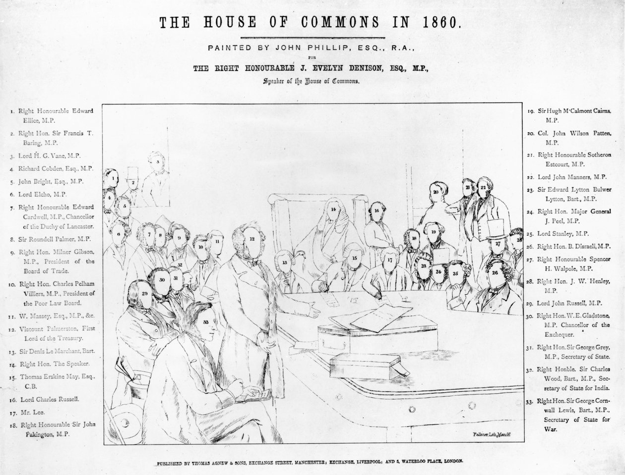 The House of Commons mnamo 1860: Lord Palmerston Akihutubia Bunge wakati wa Mjadala juu ya Mkataba na Ufaransa, mpango wa picha, zilizochorwa na Falkner, 1863 (mpango wa 107820, seswed av John Phillip
