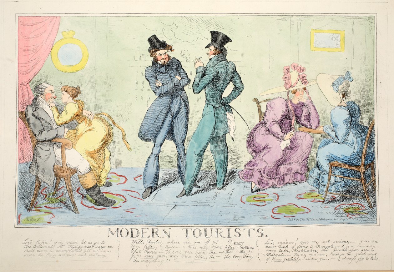 Moderna turister, pub. 1835 (handfärgad gravyr) av John Phillips