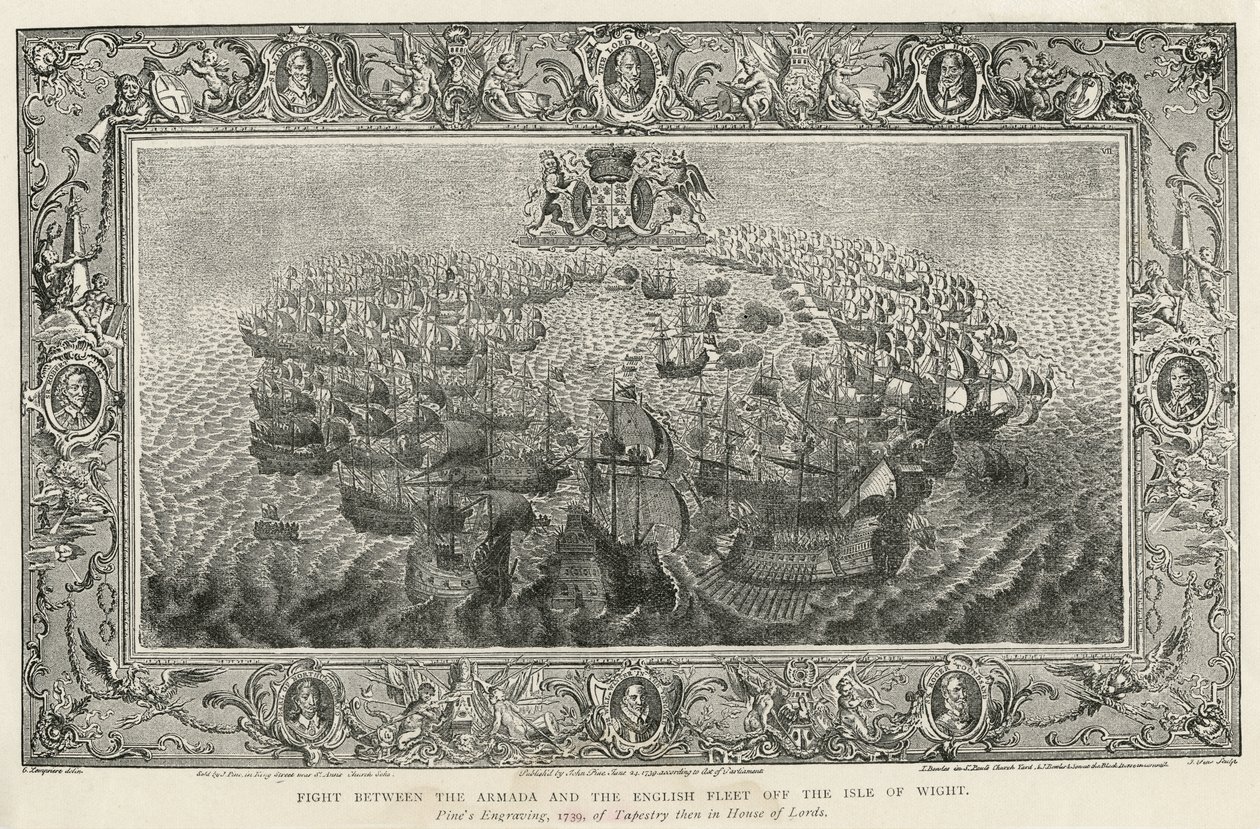 Strid mellan Armada och den engelska flottan utanför Isle of Wight, 1739 av John Pine