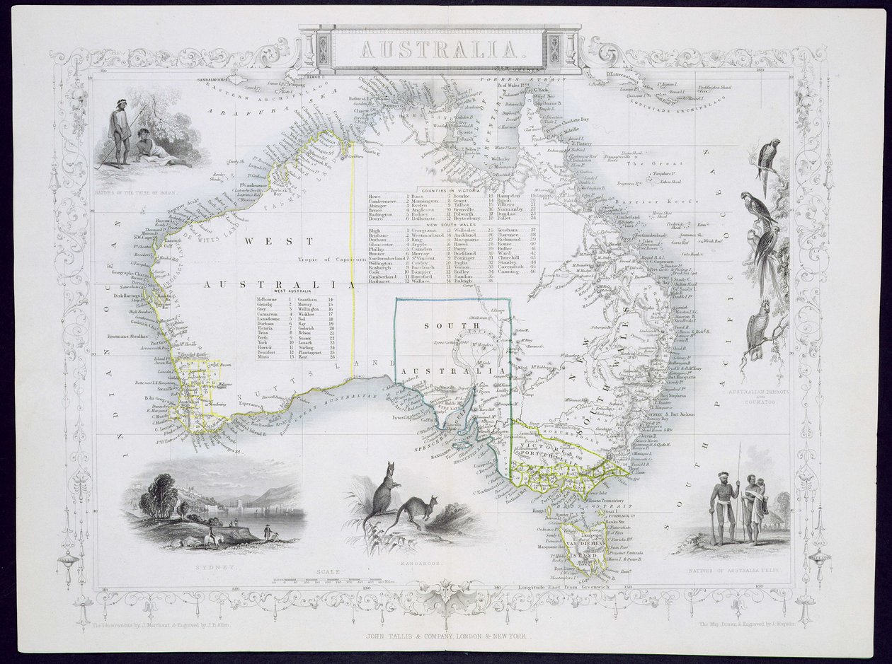 Australien, från en serie världskartor publicerade av John Tallis und Co. i London och New York på 1850-talet. av John Rapkin