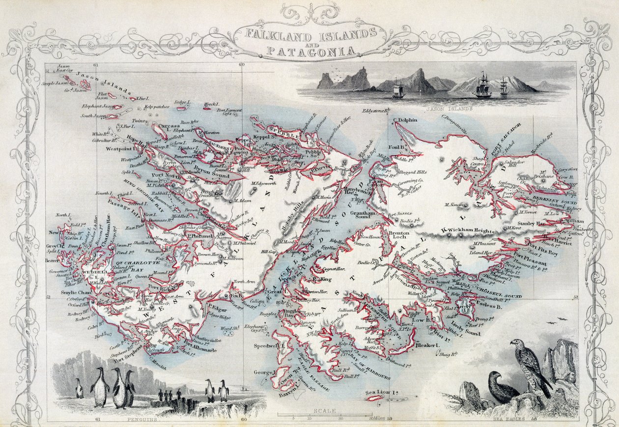 Falklandsöarna och Patagonien, från en serie världskartor utgivna av John Tallis und Co. i New York och London på 1850-talet. av John Rapkin