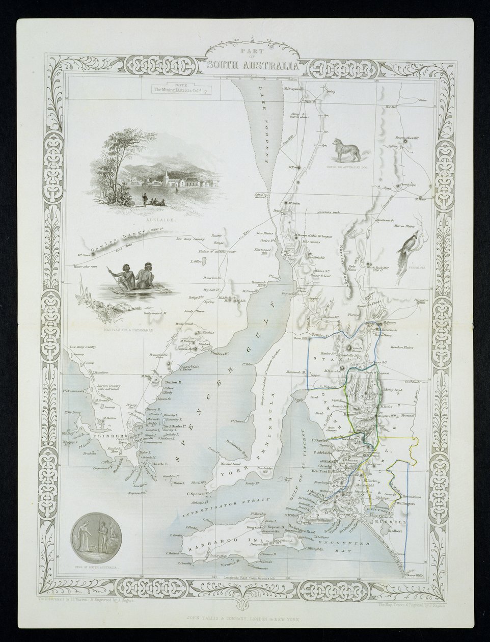 Del av södra Australien, från en serie världskartor utgivna av John Tallis und Co, New York och London, 1850-talet. av John Rapkin