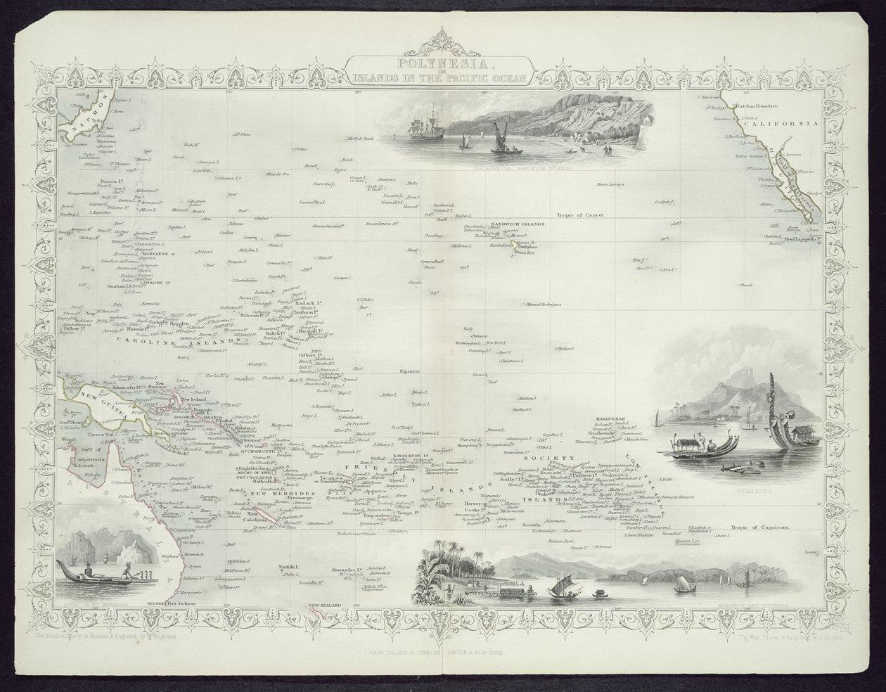 Polynesien eller öarna i Stilla havet, från en serie världskartor av John Tallis und Co., New York och London, 1850-talet. av John Rapkin