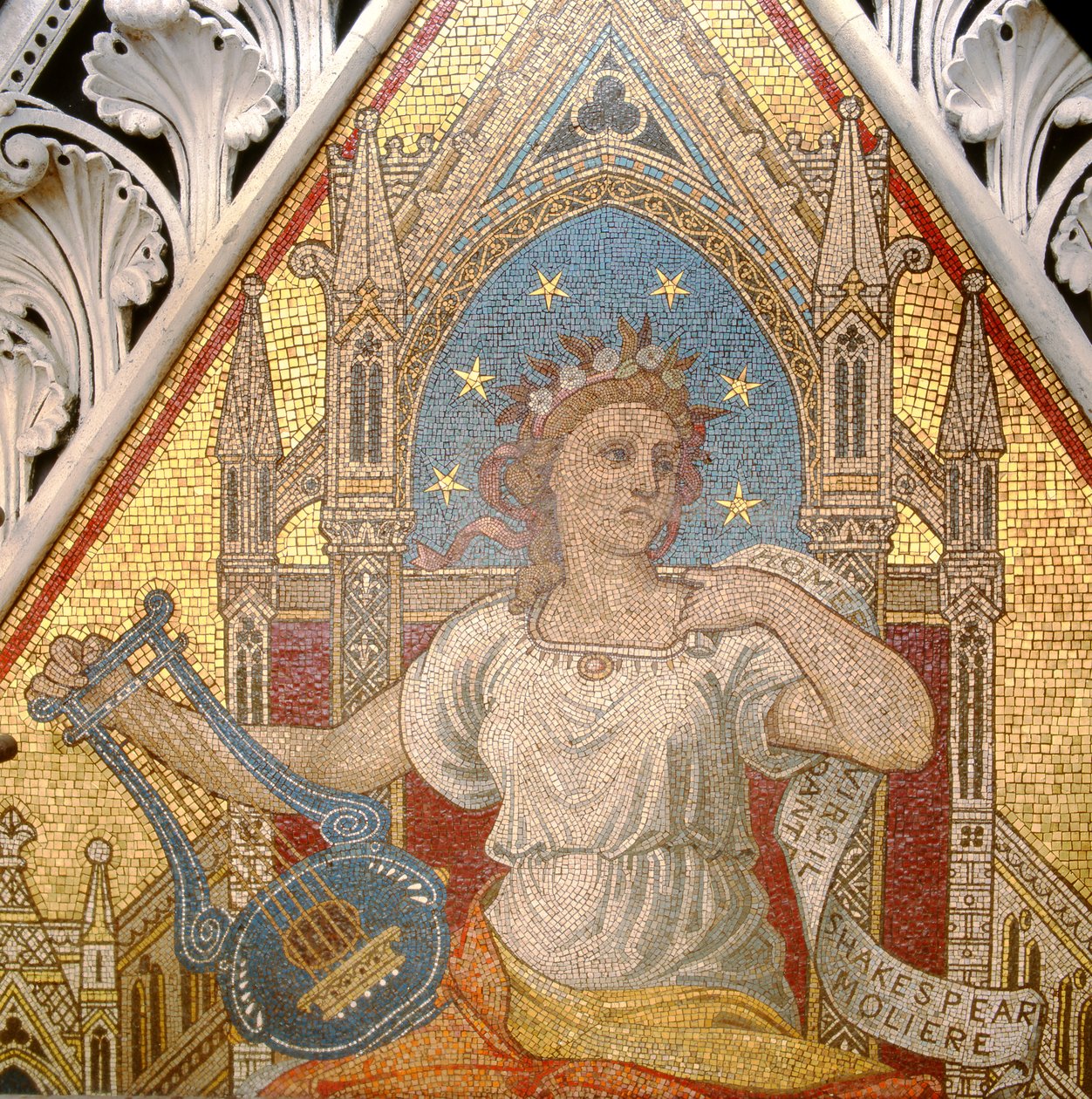 Detalj av Poetry from the Albert Memorial, utförd av Antonio Salviati 1816-90, mosaik från 1868 av John Richard Clayton