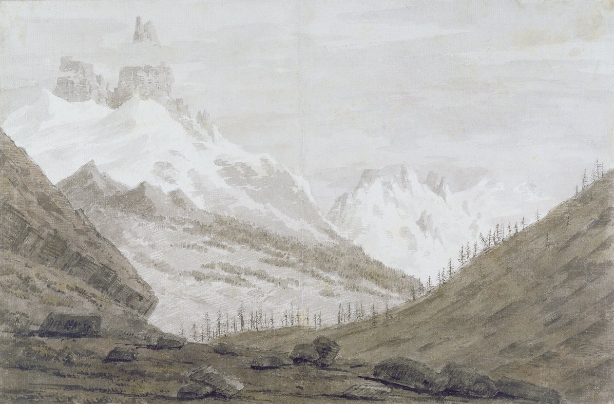 Mellan Chamonix och Martigny, 1776 (grafit, penna och tvätt på papper) av John Robert Cozens