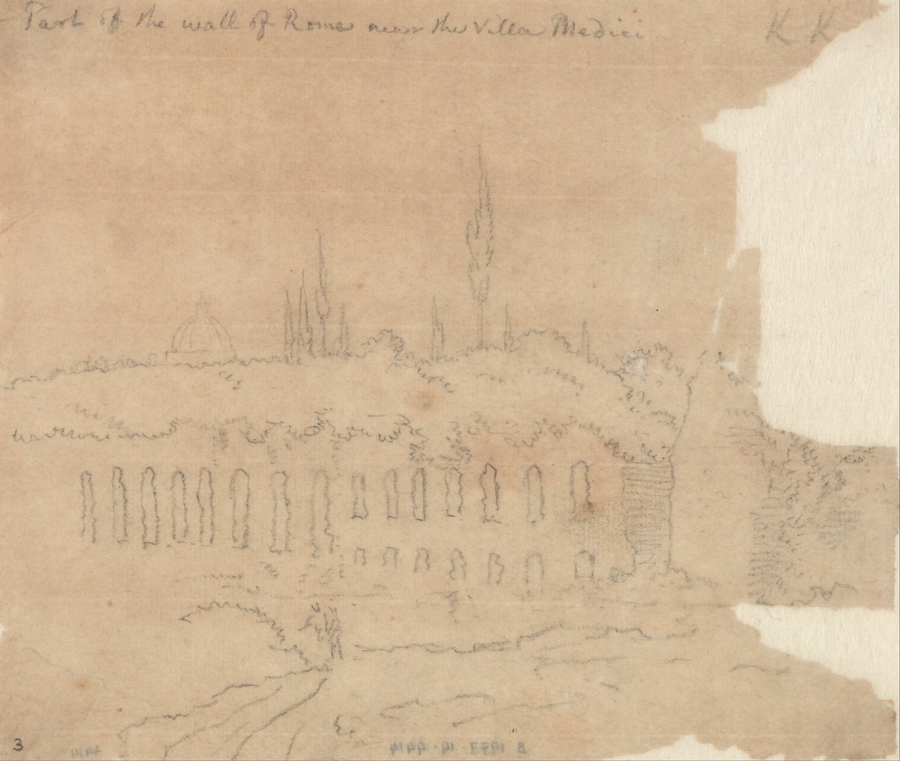 En del av Roms mur nära Villa Medici av John Robert Cozens