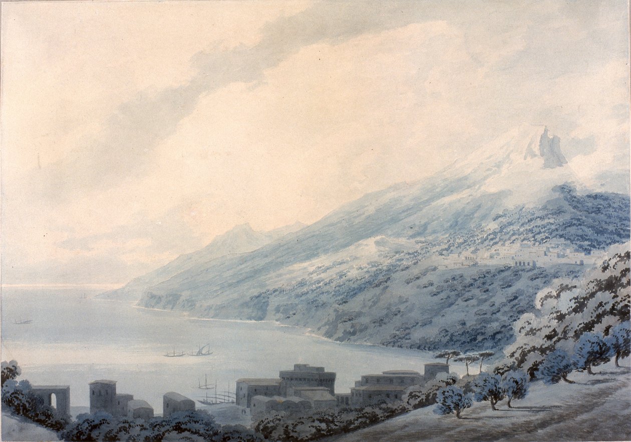Salernobukten - Raito från Vietri (penna och akvarell på papper) av John Robert Cozens