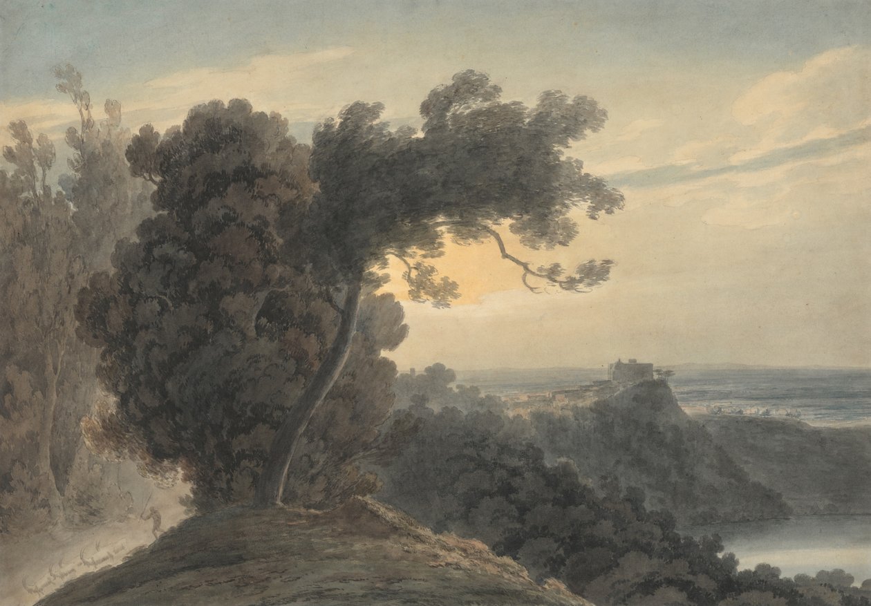 The Lake of Albano and Castel Gandolfo av John Robert Cozens