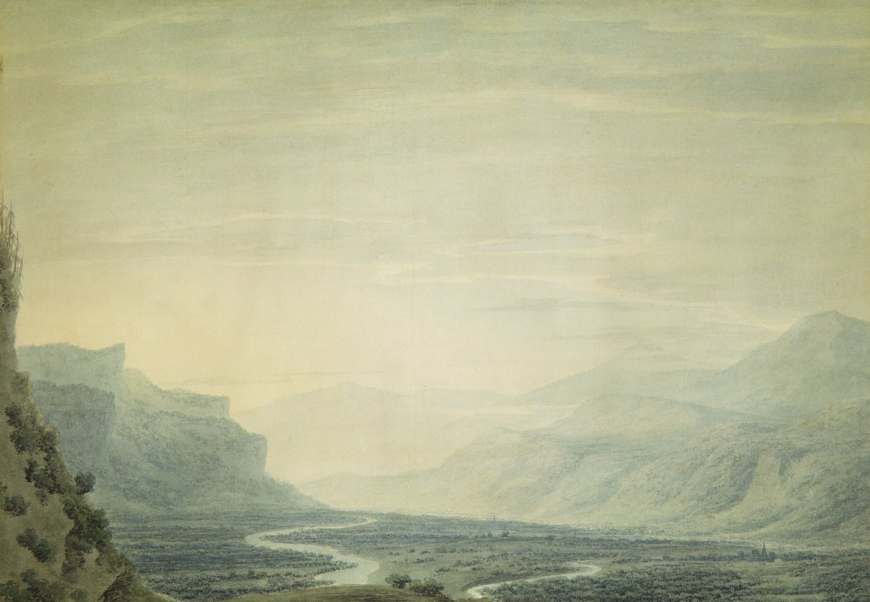 Dalen med slingrande bäckar, nedre delen av Oberhasli från sydöst av John Robert Cozens