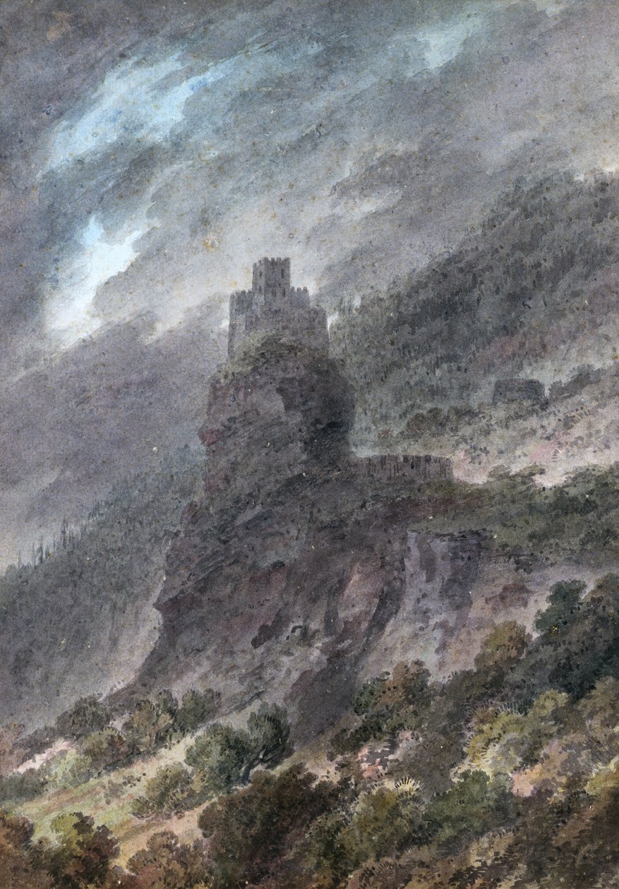 Utsikt över ett slott mellan Bolzano och Trent, av John Robert Cozens