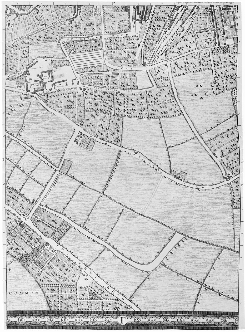 En karta över Bermondsey, London, 1746 av John Rocque
