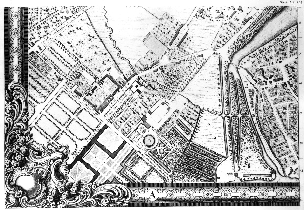 En karta över Chelsea, 1746 av John Rocque