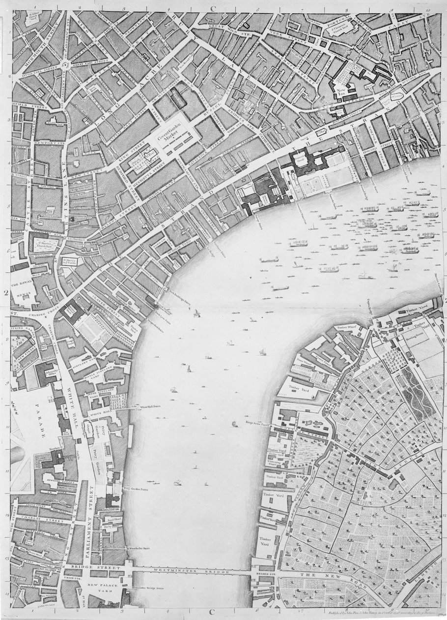 Karta över Covent Garden och Westminster, London, 1746 av John Rocque