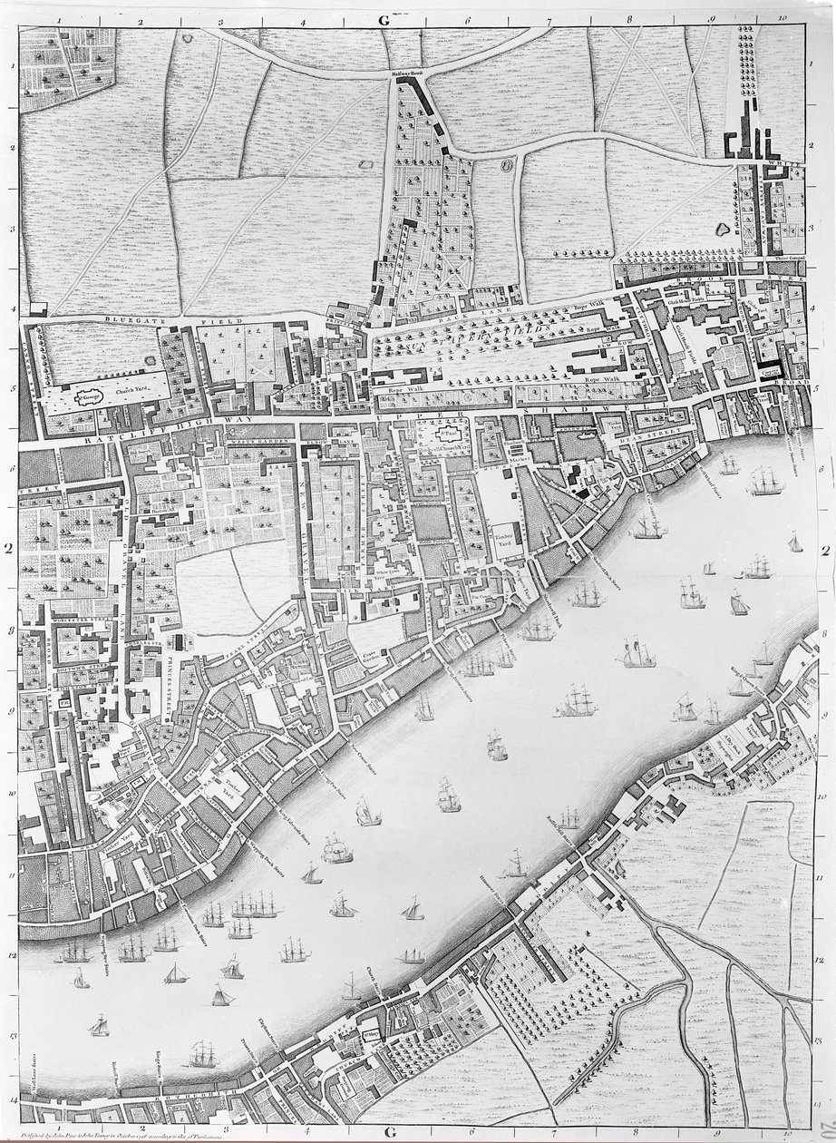 En karta över Wapping, London, 1746 av John Rocque
