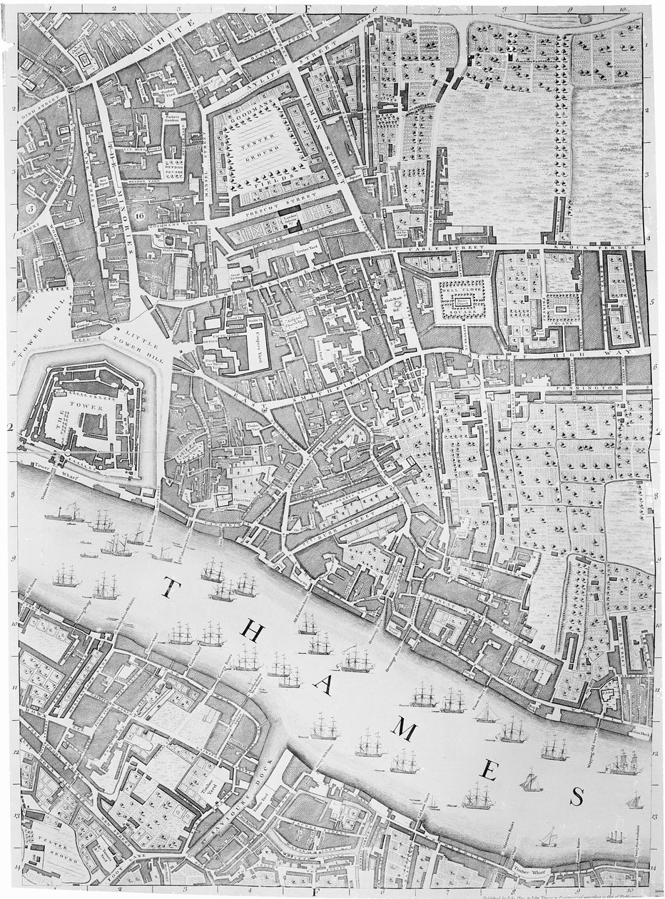En karta över Tower of London, 1746 av John Rocque