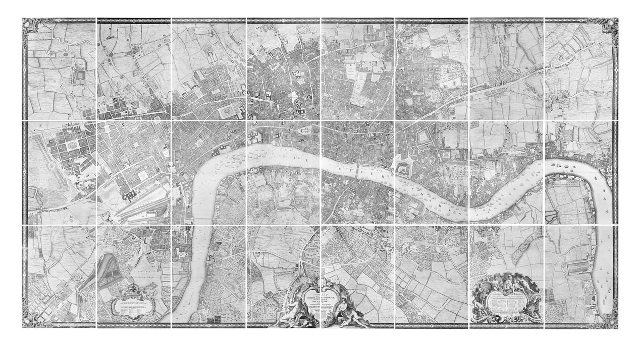 En plan över städerna London och Westminster samt Southwark, 1746 av John Rocque