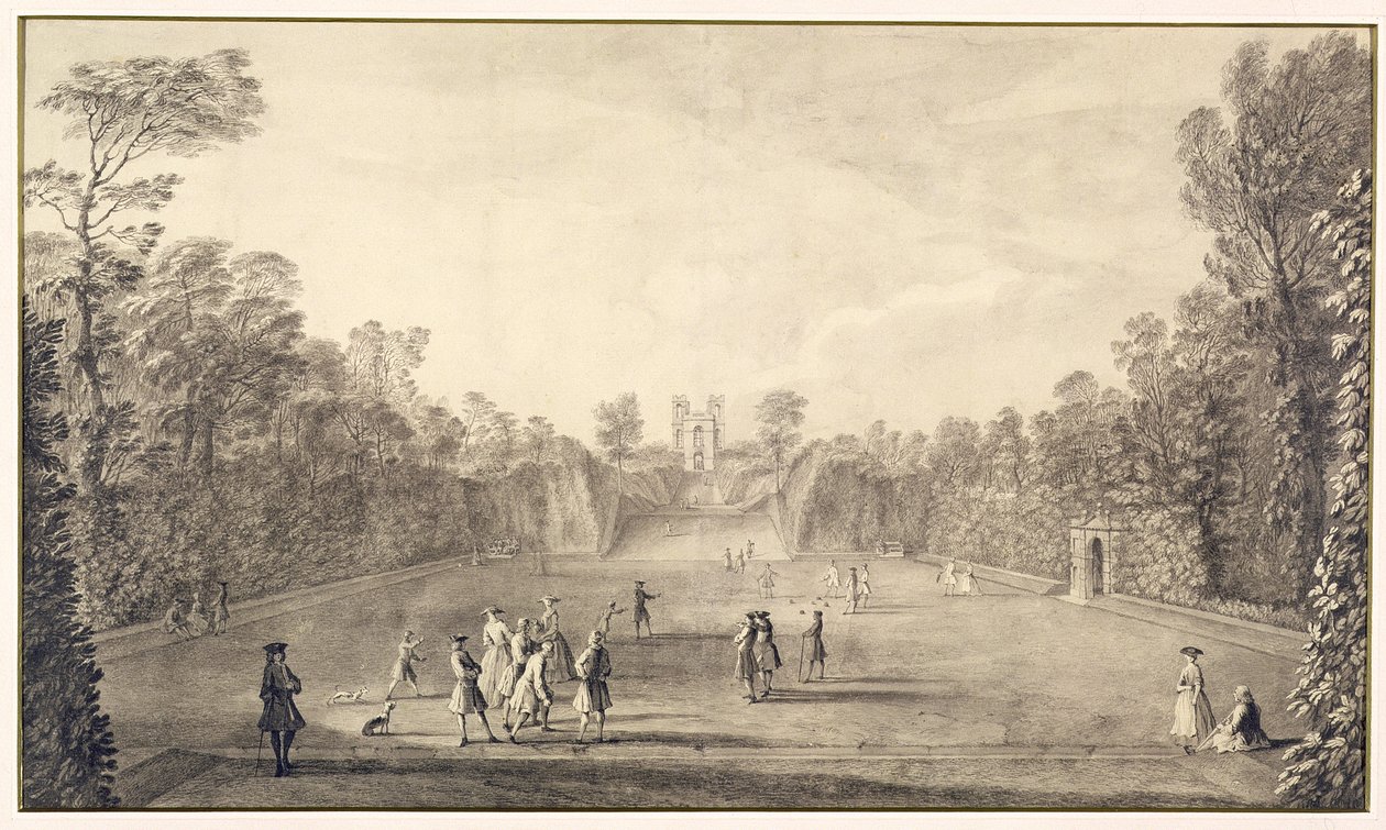 Bowlinggreen i Claremont, 1738 av John Rocque