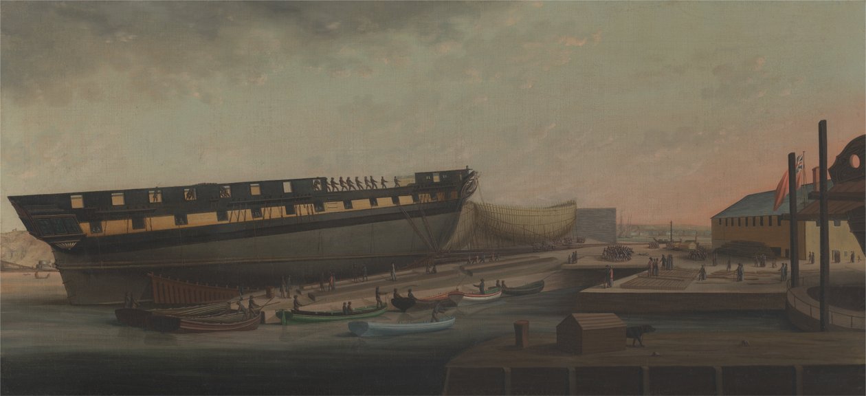 Lyfter upp Hans Majestäts Fregatt Diana på Blackburns Yard, nära Plymouth av John Rogers