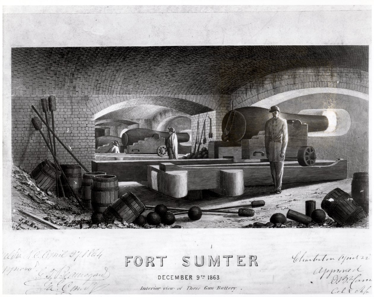 Fort Sumter, invändig vy av Three Gun Battery, december 1863 av John Ross Key