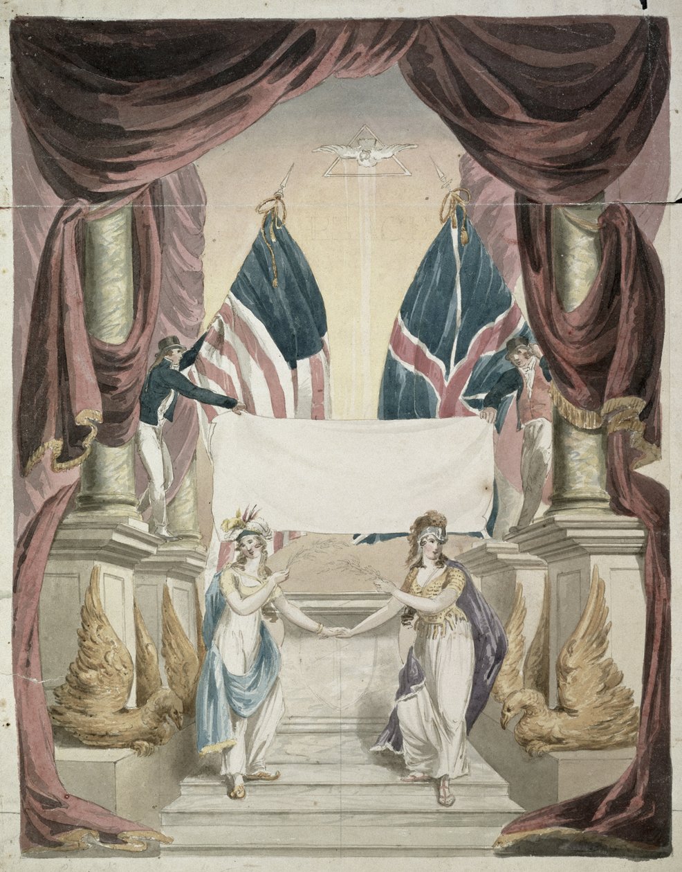 Fred, allegori över Gentfördraget, undertecknad 24 december 1814, c.1814 (bläck och wc på papper) av John Rubens Smith